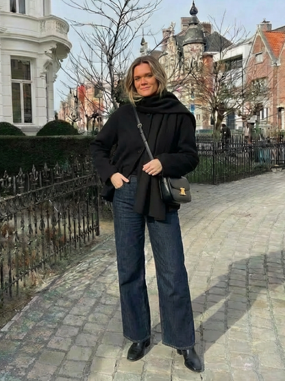 2025 Women Autumn Winter Jackets Coats Casual Solid Scarf Collar Single Breasted Female Elegant Street Jacket Outerwear Clothing