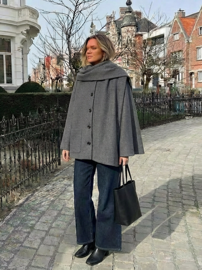 2025 Women Autumn Winter Jackets Coats Casual Solid Scarf Collar Single Breasted Female Elegant Street Jacket Outerwear Clothing